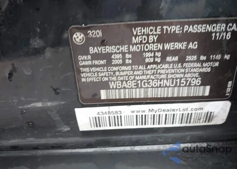 2017 BMW 320I z USA, uszkodzony, nr VIN WBA8E1G36HNU15796